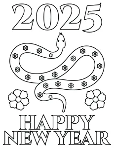 2025 Happy New Year - Snake with Flower Decorations 🐍🎉🌸🎆