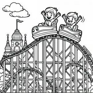 Two Boys in Rollercoaster Car in Theme Park 👦👦🎢🏰