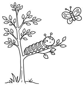 Adorable Caterpillar on Branch with Butterfly 🐛🦋🌿