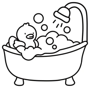 Adorable Duckling in Bathtub with Bubbles and Shower 🦆🛁💦