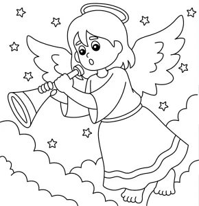 Angelic Girl Playing a Trumpet Above the Clouds, Surrounded by Twinkling Stars 🎺👼🌌