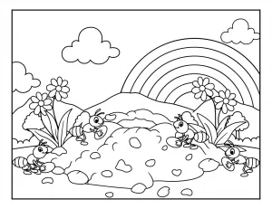 Ants Building Sand Hill in Landscape with Rainbow 🐜🌈🏞️🌻