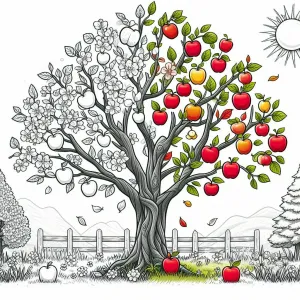 Apple 🍎 Tree in 3 Seasons Combined Spring Summer Fall 🌳🍎🌸🌞🍂