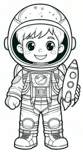 Boy Dressed as Astronaut in Suit Smiling and Holding Toy Rocket 🌌🚀👨‍🚀
