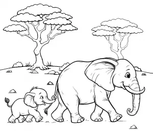 Baby Elephant Holding Mother Elephant by the Tail Walking in African Savannah 🐘👶🏞️