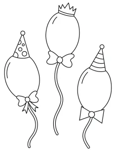 Three Balloons with Bows around the Ropes, Two with Party Hats and One with a Crown on Top 🎈🎀👑