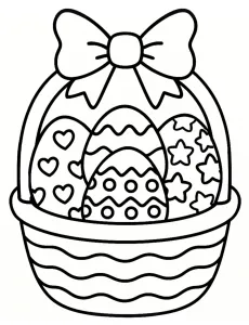 Basket with Four Decorated Easter Eggs and Beautiful Bow 🥚🎀🌷🐣