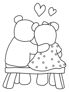 Couple Teddy Bears In Love Sitting on a Bench Boy Bear Wrapping Arm Lovely Around Girl Bear 🧸💕🌸💖