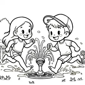 Boy and GIrl Playing Water Sprinkler in Summer ☀️💧👦👧