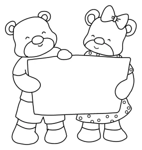 Boy and Girl Teddy Bear Holding Empty Sign - Write Your Own Message - Greeting Card - Valentine