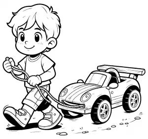 Boy Pulling Large Toy Sports Car 🏎️👦