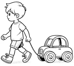Boy Pulling a Wooden Toy Car 🧒🚗🌳