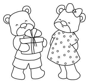 Boy Teddy Bear Gives Gift to Girl Teddy Bear - Valentine