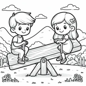 Boy and Girl on Seesaw Playing in Mountain Landscape π¦π§π€ΈββοΈποΈποΈ