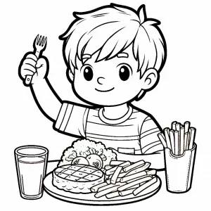 Boy Eating Steak with French Fries and Vegetables 🥩🍟🥦