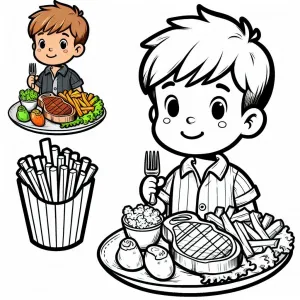 Boy Eating Steak with French Fries and Vegetables 🥩🍟🥦