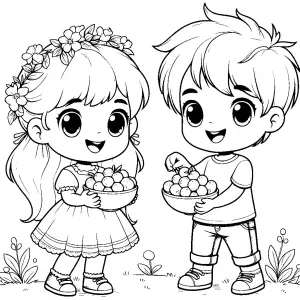 Boy and Girl Eating Blueberries 🧒👧
