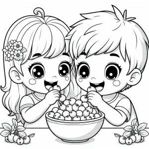 Boy and Girl Sharing Blueberries 🧒👧