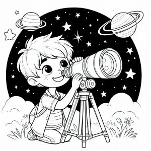 Boy with Telescope Stars and Planets 👦🔭⭐🪐