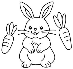 Bunny Standing with Two Carrots, One on the Left and One on the Right Side 🐰🥕🥕🌿