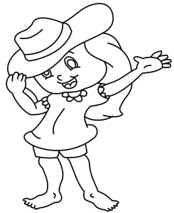 Cheerful Girl with Hat Shirt and Shorts Waving 🌞👒🎉