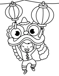 Chinese Boy Performing Cute Dragon Dance with Lanterns Above 🐉🎉🏮🎈