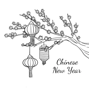 Chinese New Year Cherry Blossom Tree Branch with Lanterns 🌸🏮🎋✨