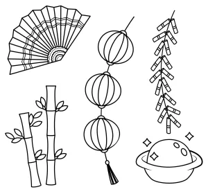 Chinese New Year Festival Elements: Folding Fan, Bamboo, Lanterns, Firecrackers and Gold Bowl 🎉🏮🎆