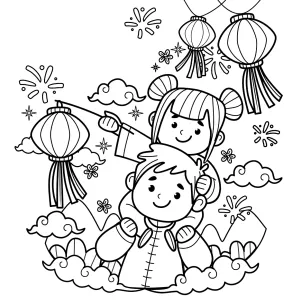 Chinese New Year Girl Sitting on Boy