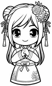 Chinese Girl Greeting Chinese Lunar New Year with Flowers and Lantern 👧💐🏮