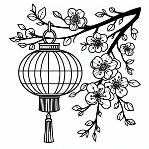 Chinese Lantern Hanging on a Tree Branch with Blossoms 🏮🌳🌸