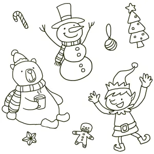 Christmas Characters: Polar Bear, Snowman, Elf and Decorations: Christmas Tree, Baulbe, Star, Candy Cane, Gingerbread Man ⛄🎄⭐