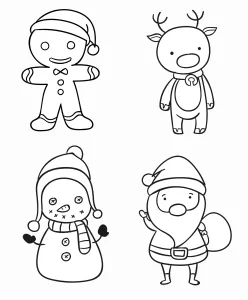 Christmas Gingerbread Man with Hat, Cute Deer with Scarf, Snowman with Hat and Scarf and Santa with Hat and Bag 🎅☃️🍪🦌