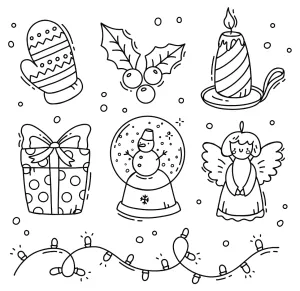 Christmas Elements: Mitten, Holly, Candle, Gift, Snow Globe, Angel, Lights 🎄🕯️❄️