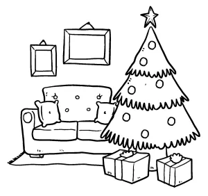 Christmas Tree with Gifts, a Cozy Sofa and Paintings on the Wall 🎄🎁🛋️🖼️