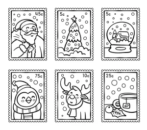 Christmas Stamps: Santa, Christmas Tree, Snow Globe, Penguin, Deer, Cup of Tea ✉️🎅🐧