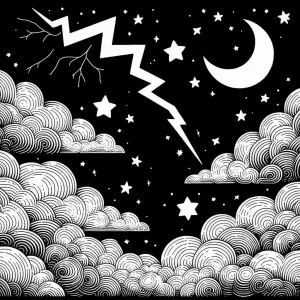 Cloud Lightning Strike at Night with the Moon and Stars 🌙⚡