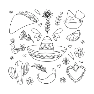 Colorful Mexican Food and Symbols with Sombrero 🌮🌶️🇲🇽