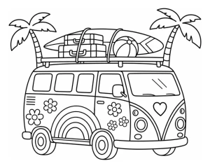 Colorful VW Van with Surfing Gear and Palm Trees 🏄♂️🌴🚐