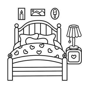 Cozy Bed with Night Table with Lamp and Paintings on the Wall ๐๏ธ๐๏ธ๐ผ๏ธ