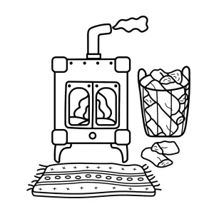 Cozy Stove with Rug and Wood Logs 🔥🏠