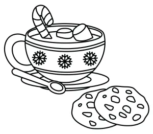 Cup of Hot Chocolate with Marshmallows and Candy Cane Inside Served with Chocolate Chip Cookies ☕🍫🎄🍪