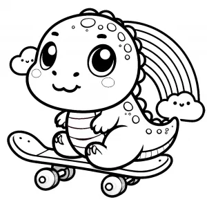 Cute Baby Dino Sitting on Skateboard with Rainbow behind 🦕🛹🌈