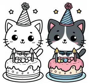 Cute Cat with Birthday Cake and Hat 🎂🐱🎉