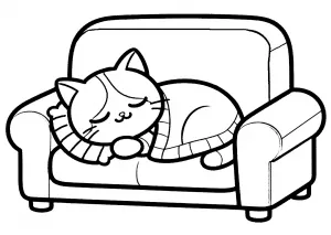 Cute Cat Sleeping on Sofa with Cover and Pillow 🛋️🐱🌙