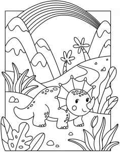 Cute Ceratopsid Dinosaur with Rainbow over Mountains 🌈🦕🏔️