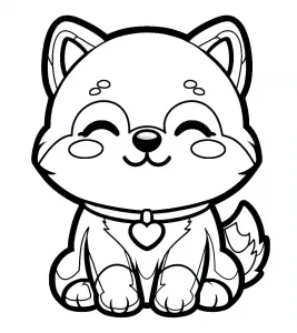 Cute Chibi Shiba Inu Puppy Sitting Eyes Closed with Heart Hanger Collar πΆππ