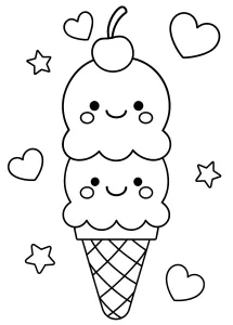 Cute Double Scoop Ice Cream with Cherry Surrounded by Stars and Hearts 🍦🍒💖✨