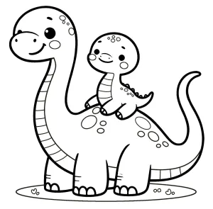 Cute Happy Brachiosaurus Dinosaur with Baby Brachiosaurus on its Back 🦕👶🌿