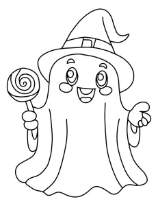 Cute Happy and Friendly Ghost Offering Swirl Lollipop Candy for Halloween 👻🍭